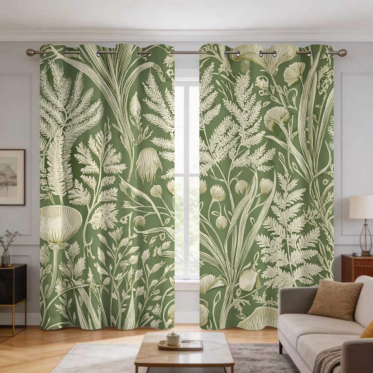 Générique Rideaux Motif Feuille Fleur 140x180 cm (LxH), Lot de 2 | Palmier Feuilles Decoration, Occultant, Thermiques, à Oeillets, Chambre, Salon, Draperies Intérieurs Fenetre B254