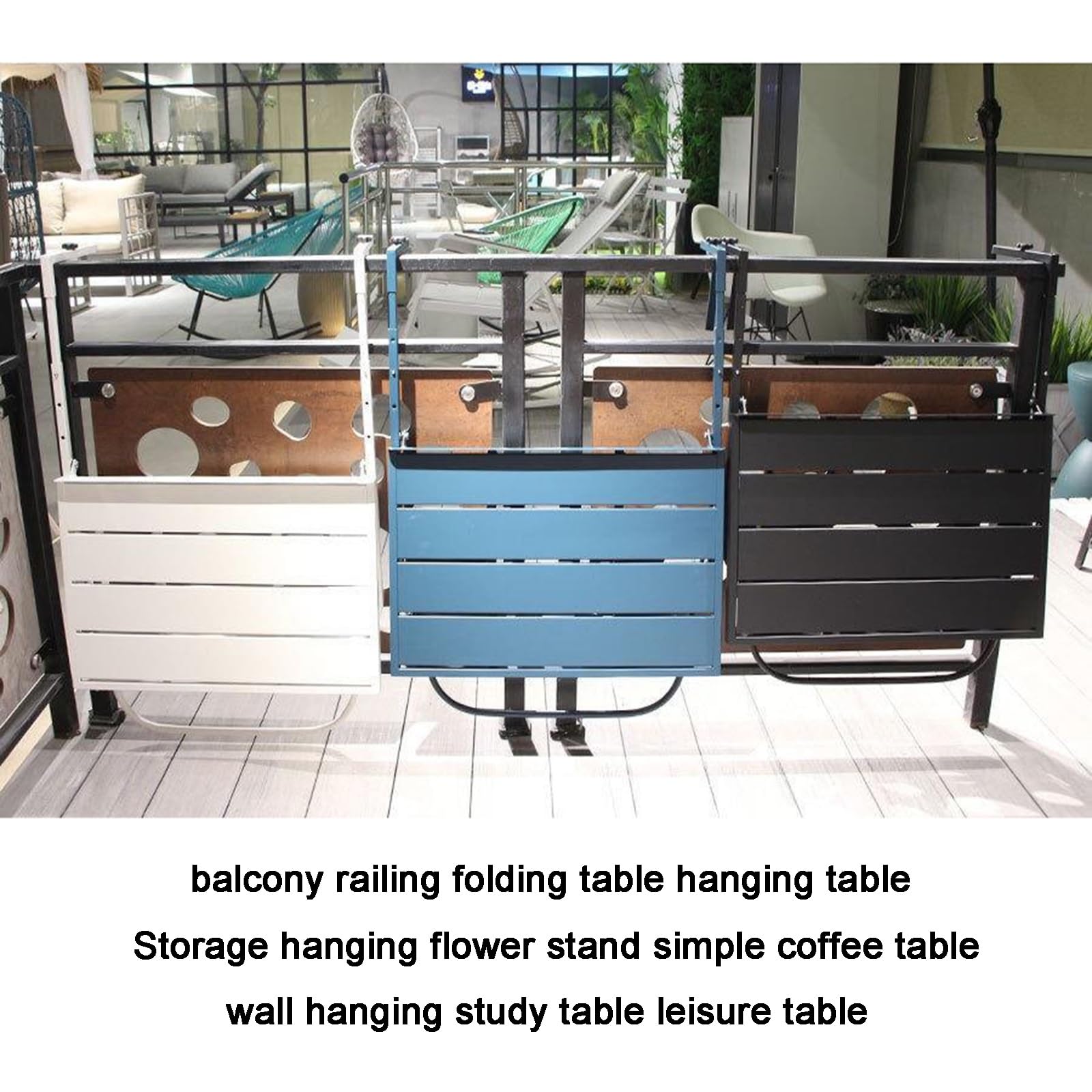 Balkonowy stół barowy na balustradę, stół balustradowy tarasowy, składany stół wiszący, balkon balustrada, regulowana wysokość (niebieski)