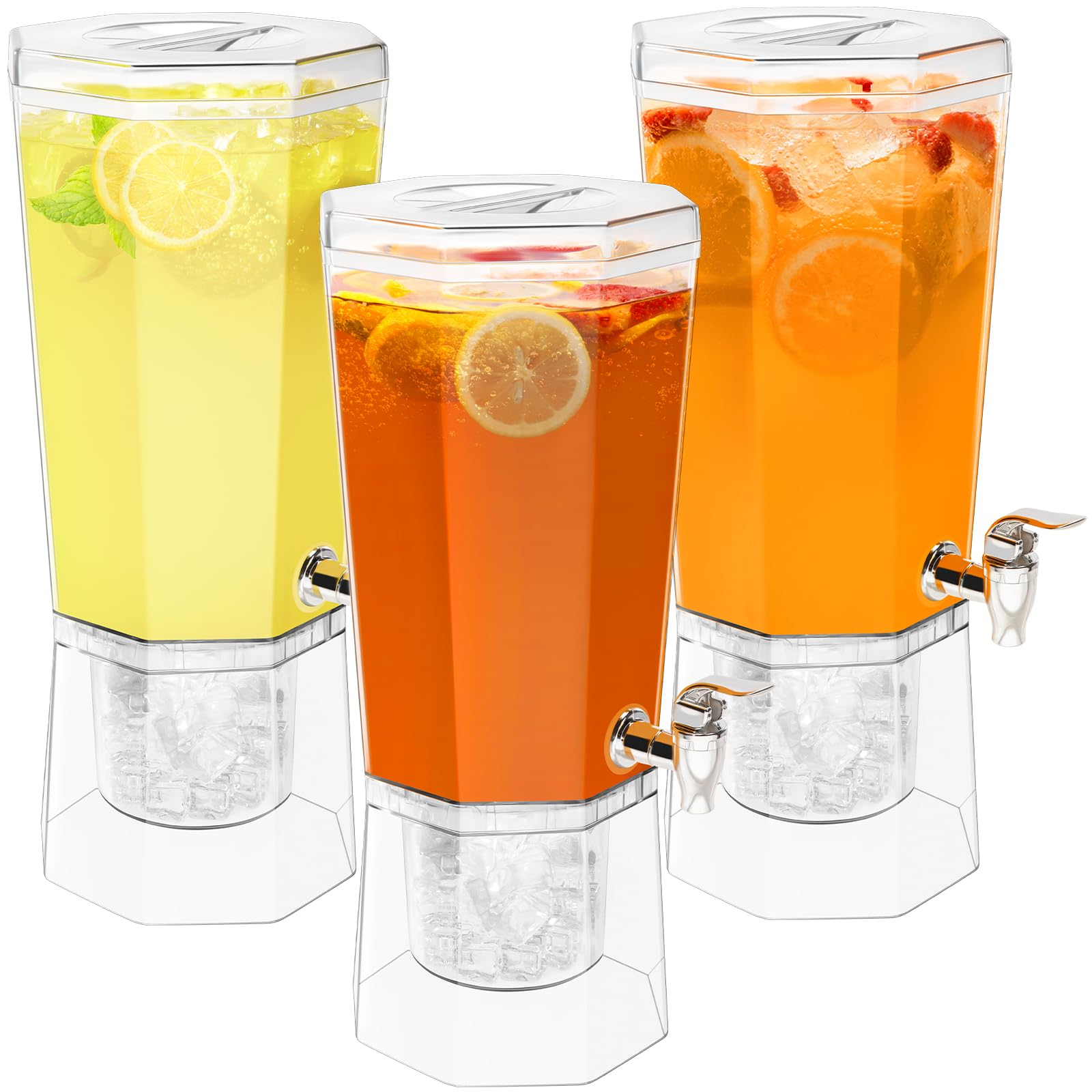 Lifewit 1 Gallon Drink Dispenser for Parties 3 Pcs, 4L Plastic Beverage Container with Stand for Juice/Tea/Soda & Lemonade, Clear Water Pitcher with Spigot for Mimosa Bar Hosting 39 x 16 cm/15x6"