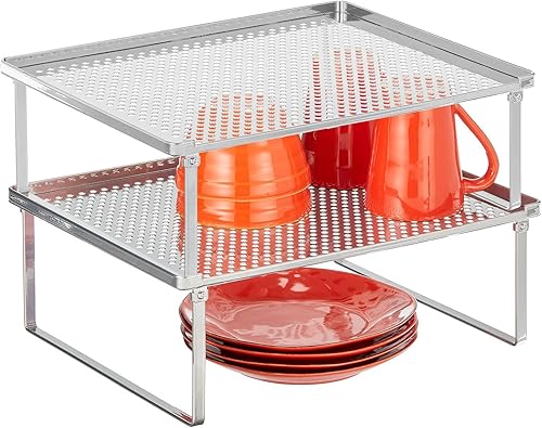 mDesign Estante organizador de estante de cocina de metal elevadores de almacenamiento apilables para gabinete mostrador armario o despensa soporte