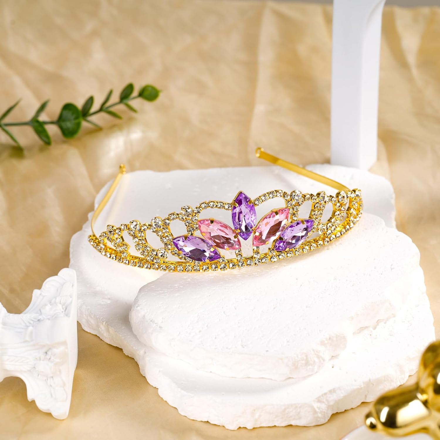 Princess Crown Halloween Cosplay Sparkle Gold Crown Crystal Hair Tiara Costume Accessories for Women Birthday Gift