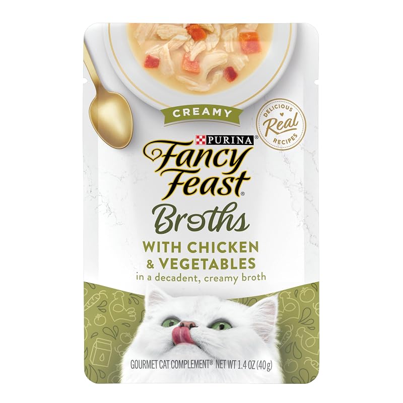 Caldo cremoso para gatos Fancy Feast com frango e vegetais 16 sachês de 40 g