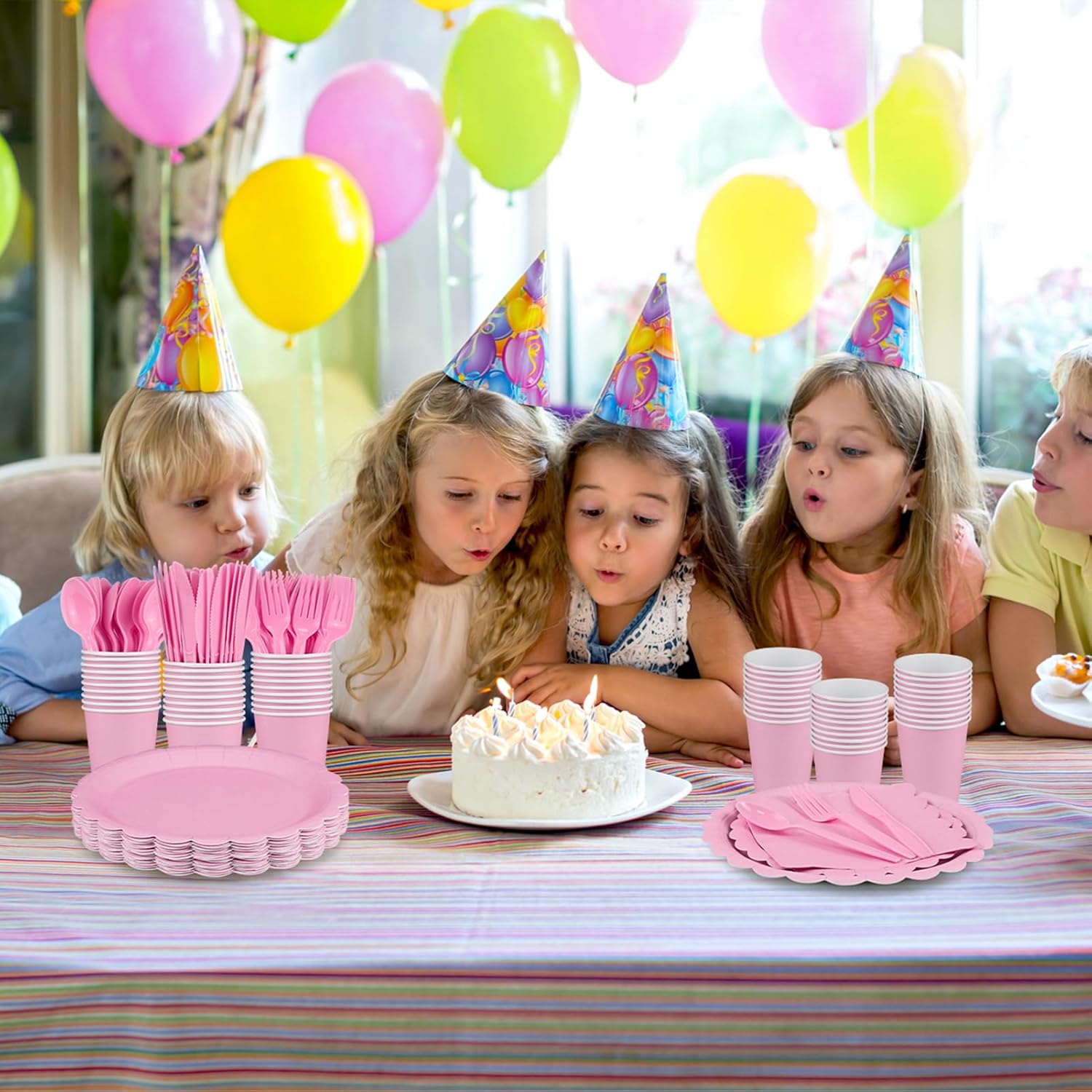 Pink Paper Plates Set for 30 Guests - 220pcs Girl Party Supplies Include Pink Scalloped Plates Napkins Cups Plastic Silverware, Scalloped Dinnerware for Baby Shower, Wedding, Birthday - Image 6