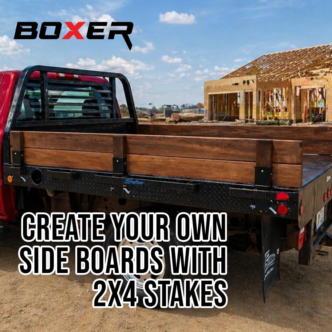 Boxer 6 Pack Trailer 2X4 Stake Pocket Sleeve for Flat Bed Trucks and Trailers – Fits Standard 2X4 Wood for Custom Height - Adjustable C Channel Pipe Stake