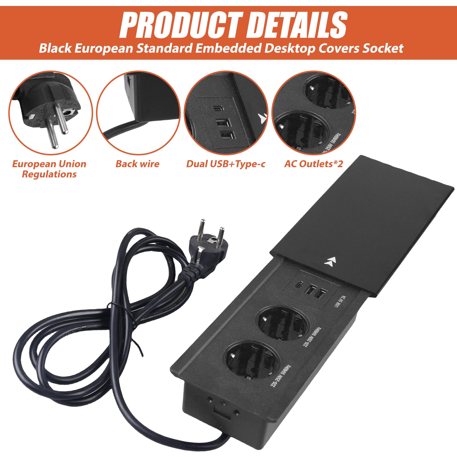 Treibo Inbouwstopcontact, 8 In 1, Tafelstopcontact Met 4 USB Verzonken Stopcontact Inschuifbaar Voor Keukenwerkblad Bureau Wit 2679765492