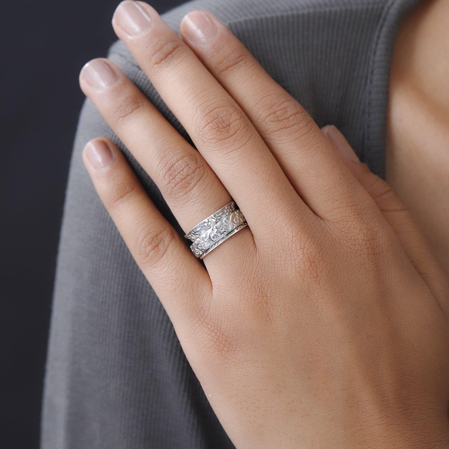 SHOP LC DELIVERING JOY 925 Sterling Silver Flower Spinner Band Ring for Women Jewelry Size 8 4.75 Grams Birthday for Women