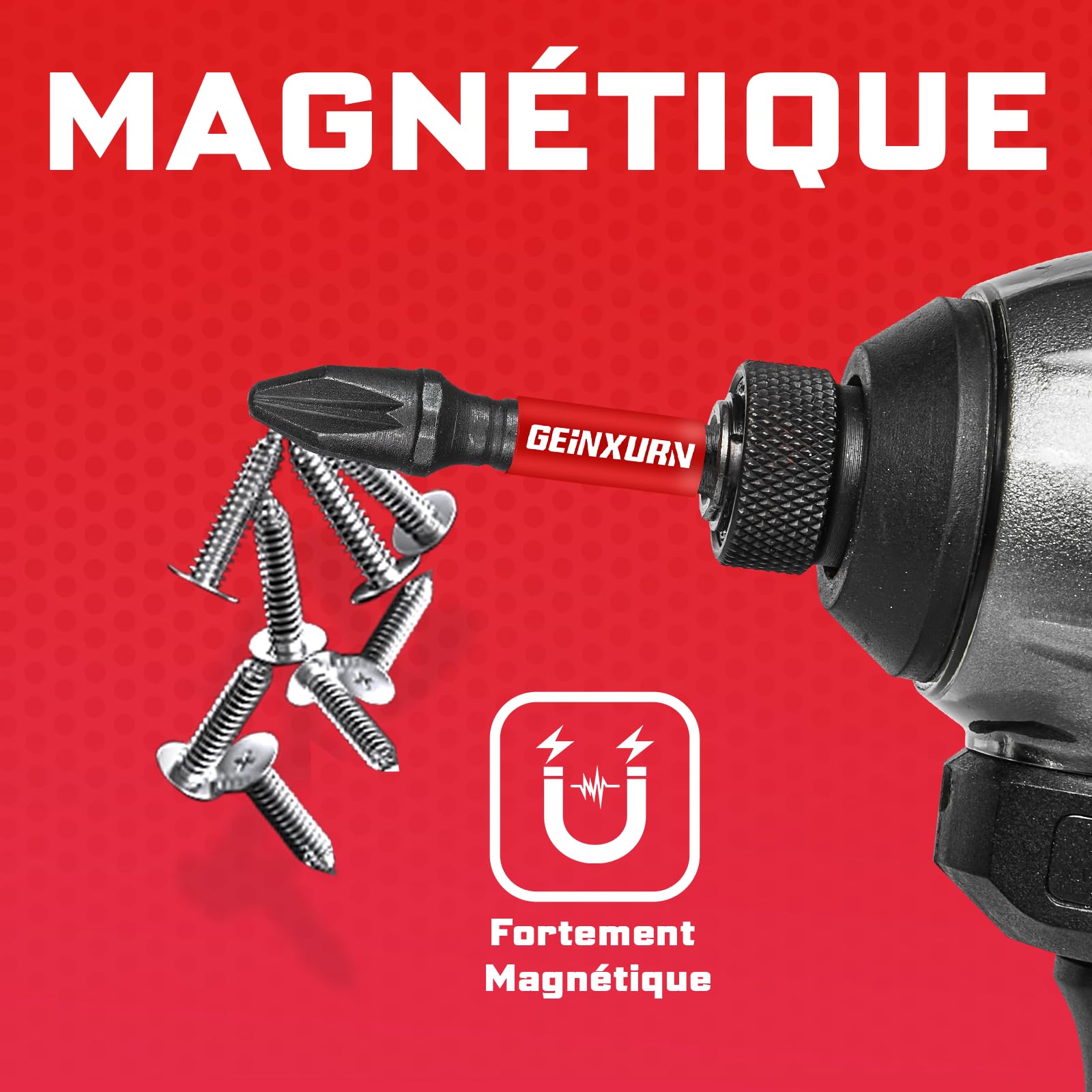 Geinxurn Coffret de 27 Embouts de Vissage en Acier S2 Magnétique, (TX-, TR-, PZ-, PH-, Hex-) Emoubut pour Tournevis Visseuse aux Chocs, et Porte-embouts Adaptateur de Douille avec Boîte de Rouge