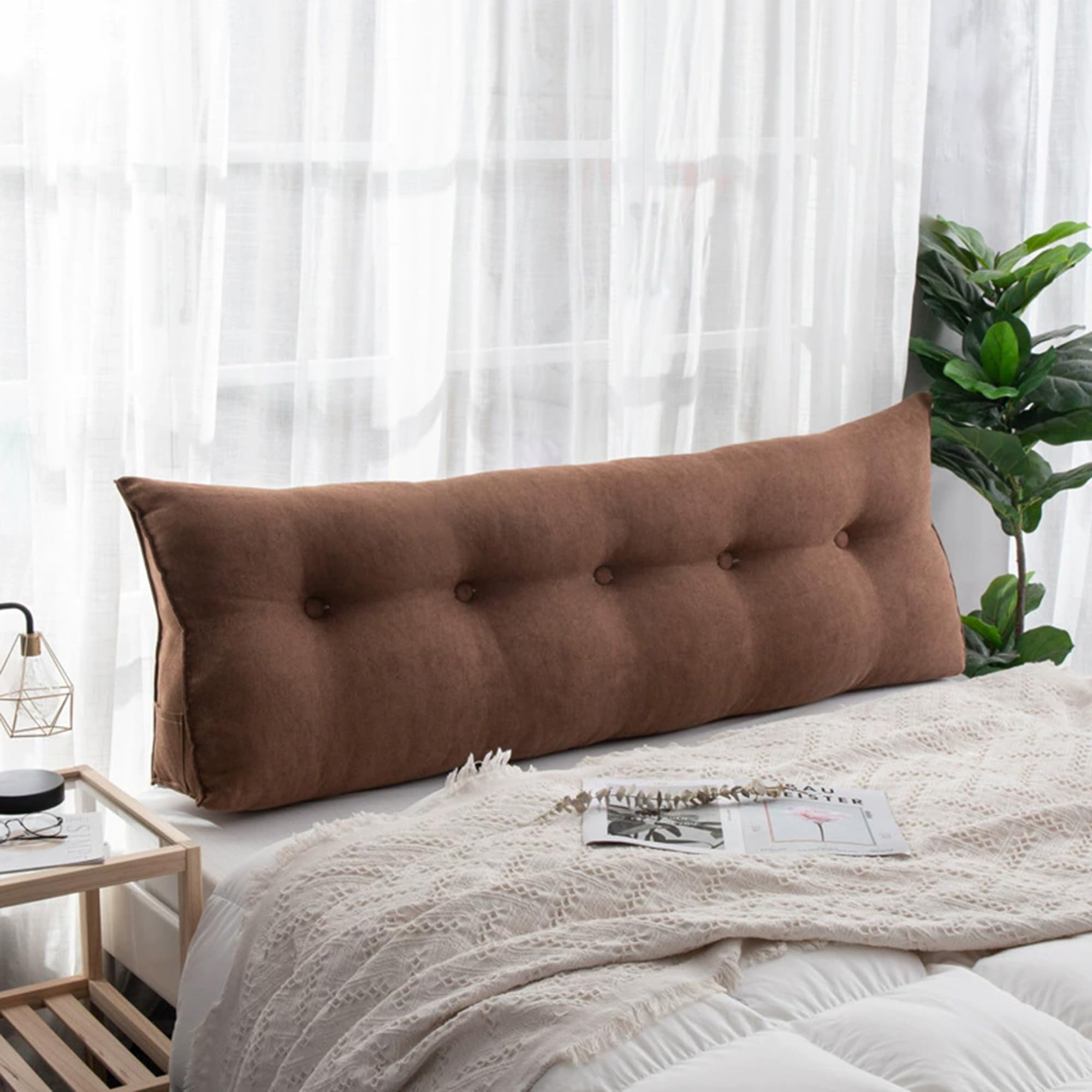 Hruile Large Reading Pillow for Bed, Wedge Reading Bolster Headboard Cushion, Bed Backrest Positioning Support Pillow, Back Lumbar Support Cushion with Removable Cover (150x50x20cm,Brown)