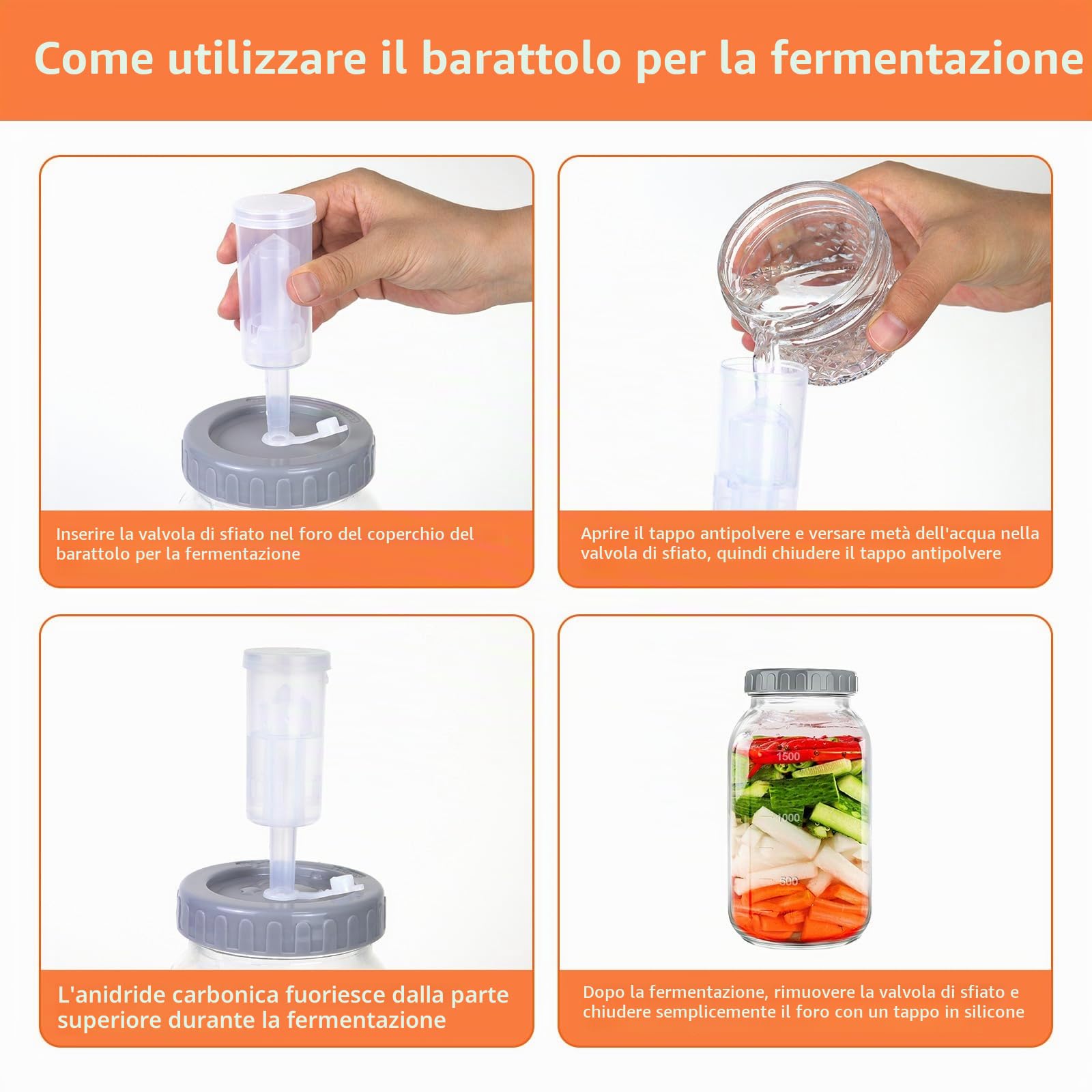 Confezione da 2 barattoli per fermentazione Kimchi da 2 l, barattolo per fermentazione con airlock perfetto per fermentazione per kimchi crauti lievito naturale, barattoli in vetro con