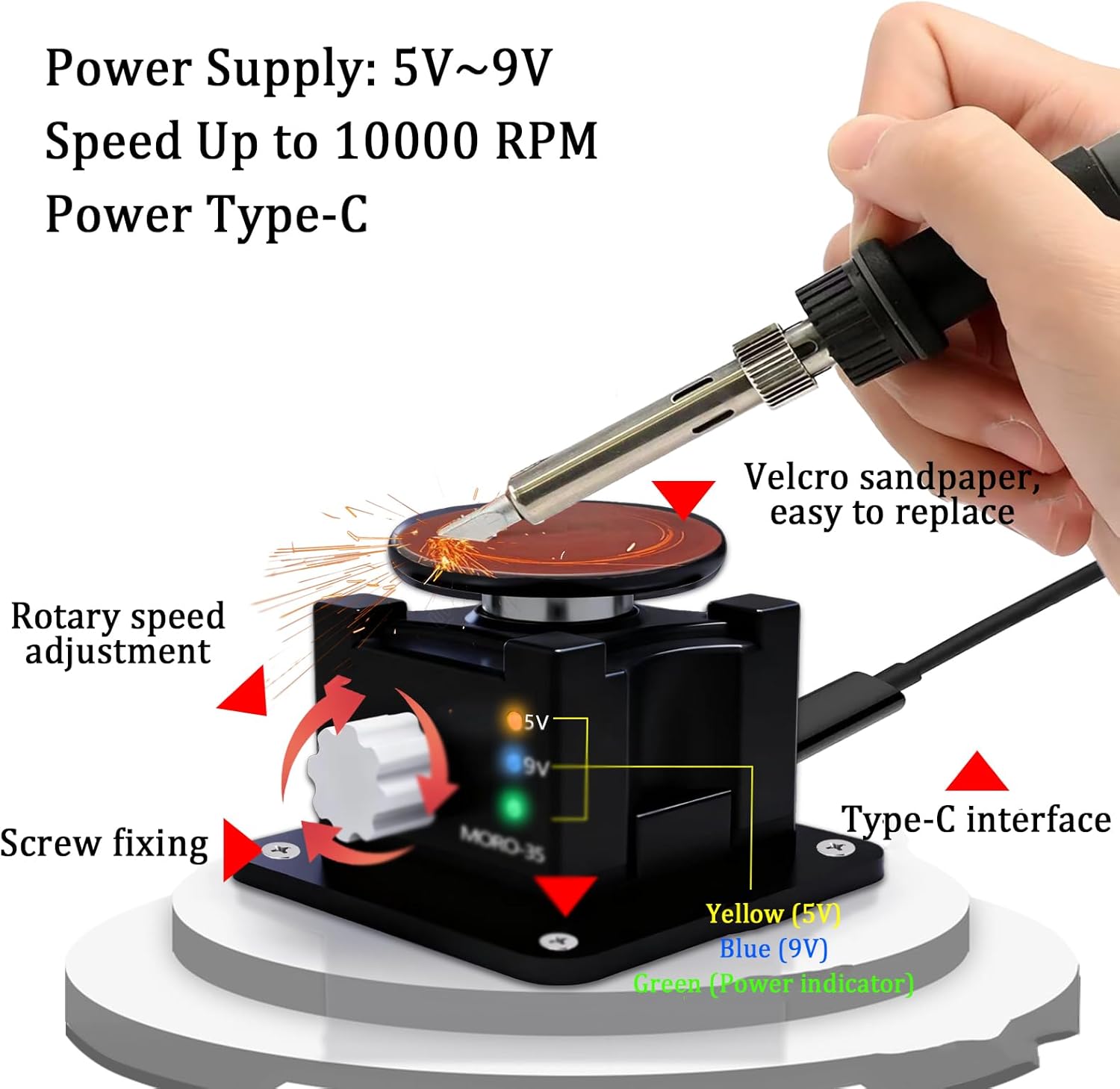 Mini Bench Grinder, Electric Multi-Purpose Grinding Machine, Grinding Diameter 1.57in, USB Charging, Speed 10,000 RPM, for Polishing Blades, Scissors, Metal, Wood, Plastic, Jade