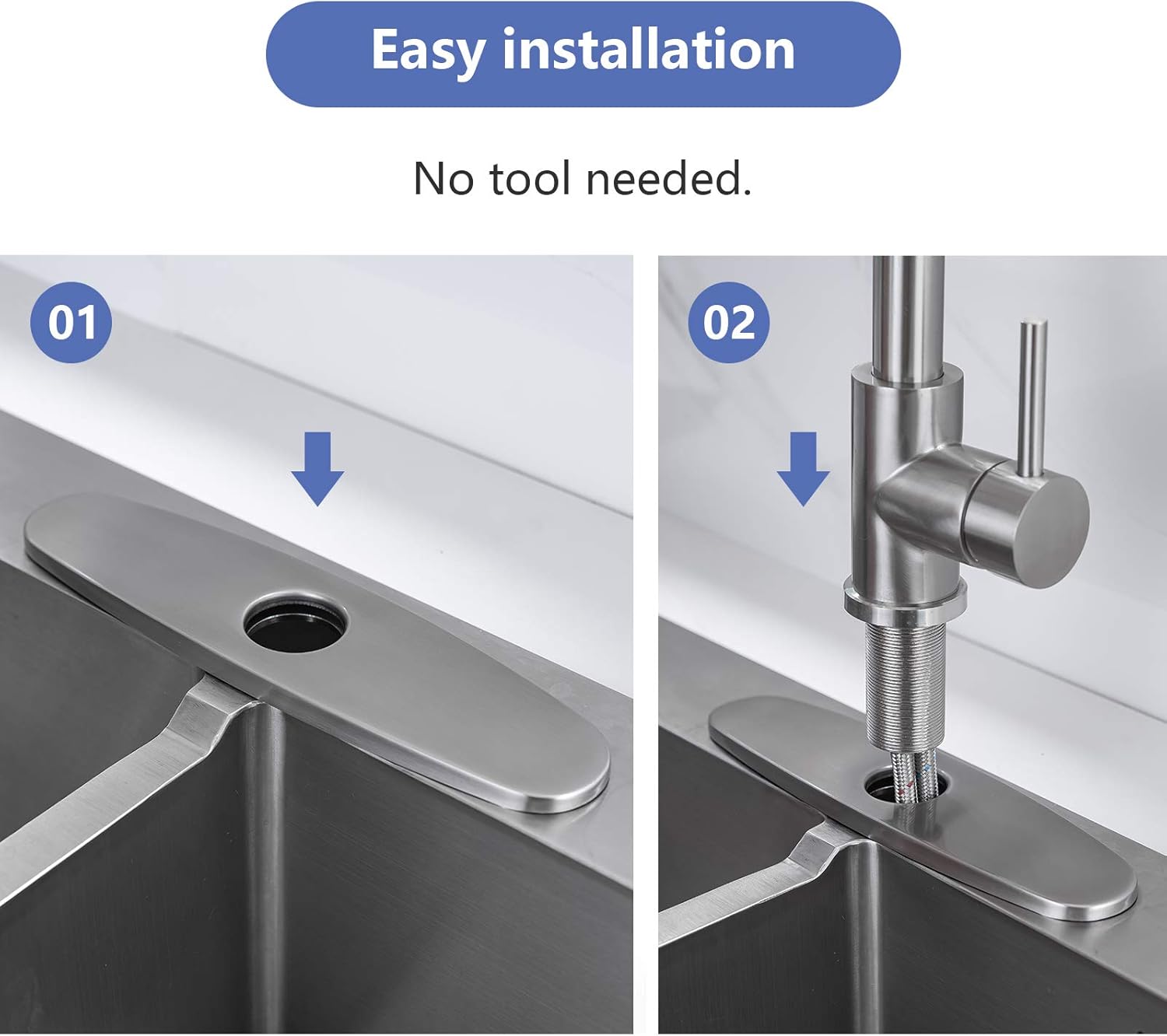 WEWE Touchless Kitchen Faucet with Pull Down Sprayer - Motion Sensor Kitchen Faucets Spring Single Handle Stainless Steel Kitchen Sink Faucet (Brushed Nickel) with Deck Plate