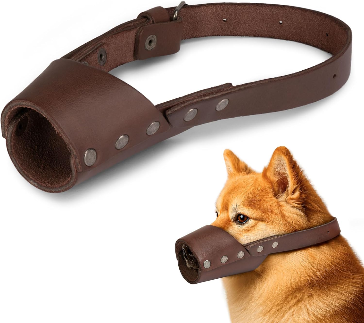 Hide & Drink, Leather Dog Muzzle Guard, Secure, Prevents Biting Chewing, Pitbull German Shephard & Any Breeds, Small Medium Large, Handmade (Large)