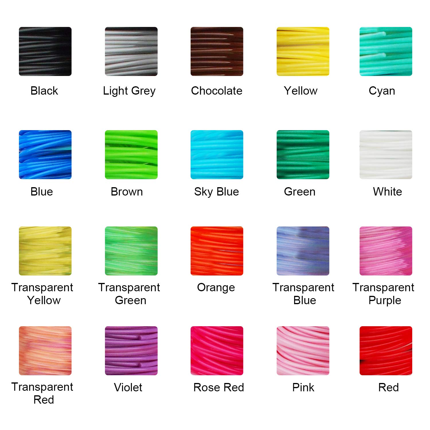 20 Colors 3D Pen PLA Filament Refills, 10 Feet Each Color, Total 200Ft 3D Printing Material by TTYT3D, Support for All 1.75mm 3D Printer / 3D Pen, Not Support for 3Doodler Pen