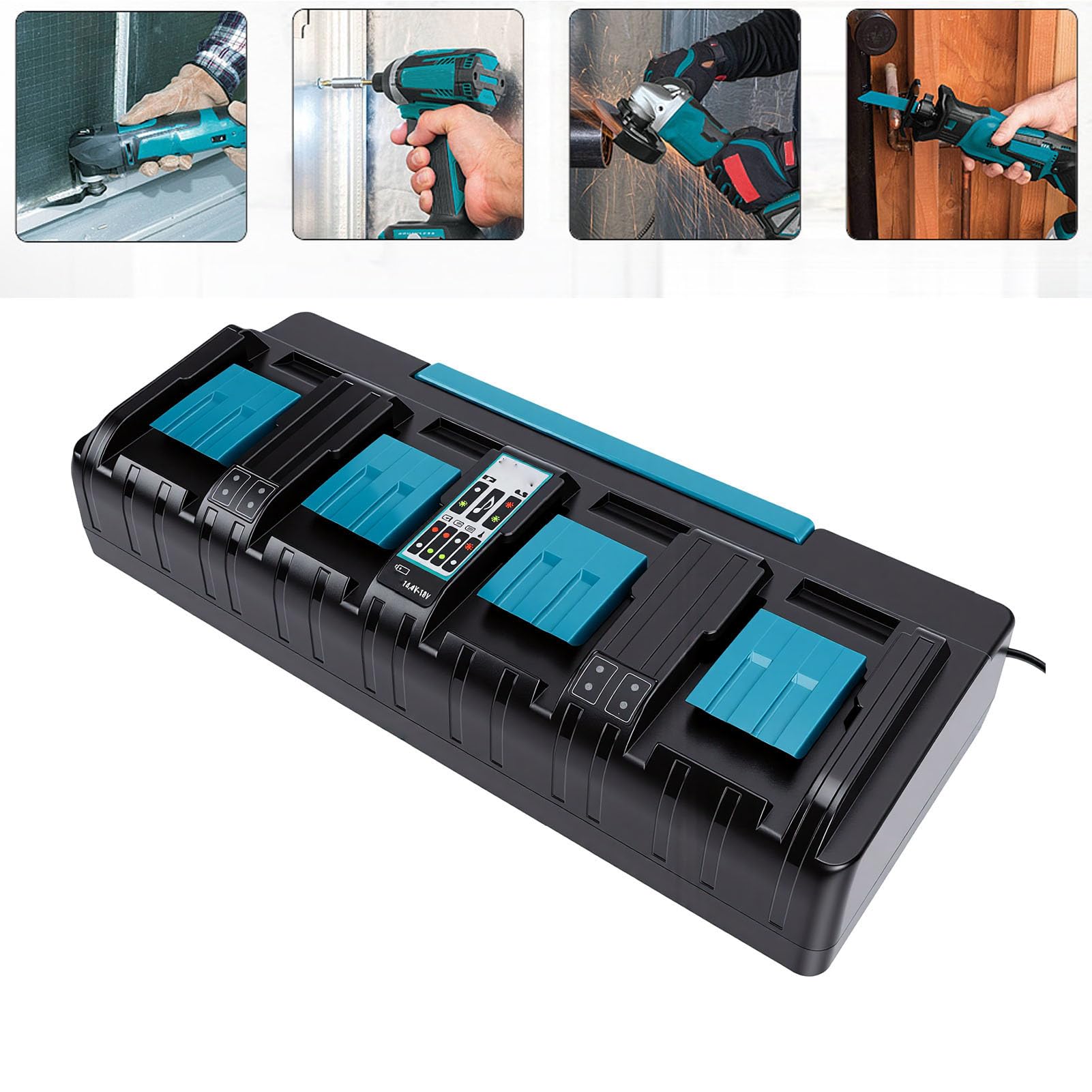 Generic Cargador de Batería Rápido de 4 Puertos para Baterías BL1820 BL1830 BL1840 BL1850 con Certificación de Seguridad y Luces LED de Fácil Monitoreo