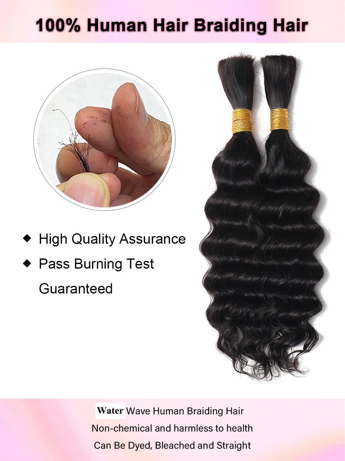 100 Percent Human Braiding Hair For Boho Braids Human Hair Braiding Hair Full Deep Wave Bulk Human Hair For Braiding Wet Wavy 100g 2 Bundles No Weft Braiding Hair Human Hair Extensions YNiSew
