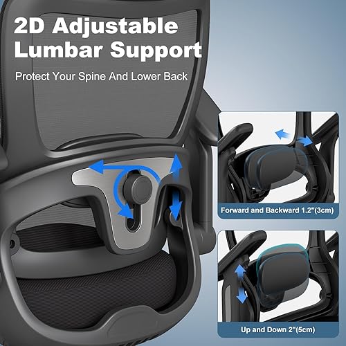 Miniatura 6 de Silla de oficina ergonómica, silla de escritorio de malla con reposabrazos abatibles 4D, reposacabezas ajustable 3D, respaldo ajustable 2D, ángulo
