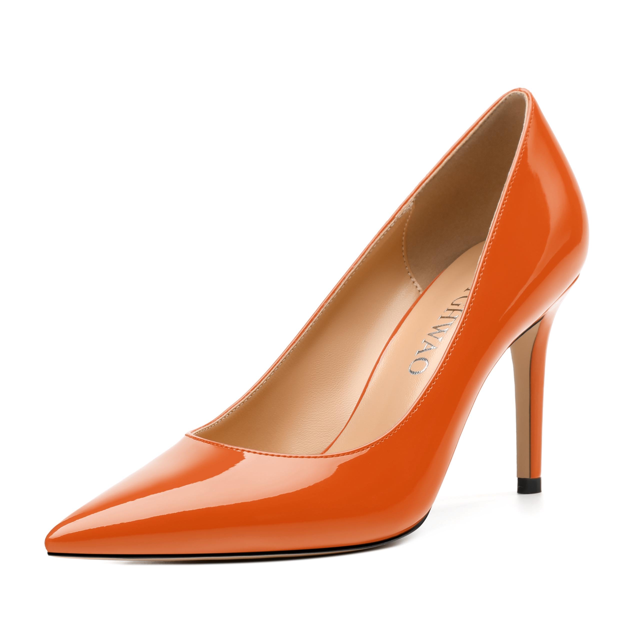 RLYGHWAO Women's Pumps, Pointed Toe Slip On High Heels, Fashion Solid Patent High Heel Shoes for Women