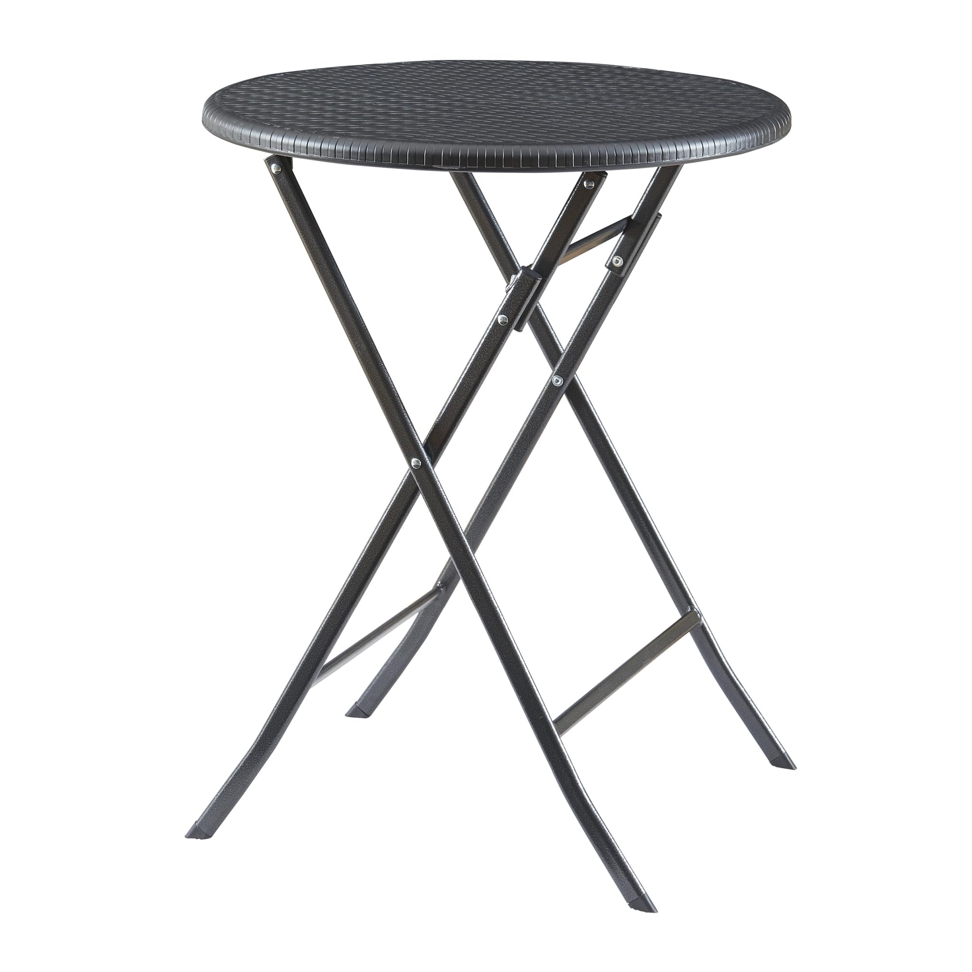 [en.casa] pro.tec składany stół piknikowy Camping przenośny stół do użytku na zewnątrz metalowa rama i blat plastikowy stół Ø60 x 74 cm czarny efekt rattanu
