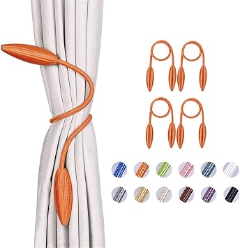 NICEEC 4 Pack DIY Curtain Tiebacks Clips Crystal Decorative Creative Twist Drape Tie Backs European Style Random Modelling Curtain Holdbacks for Home Kitchen Office Window Drapery Orange