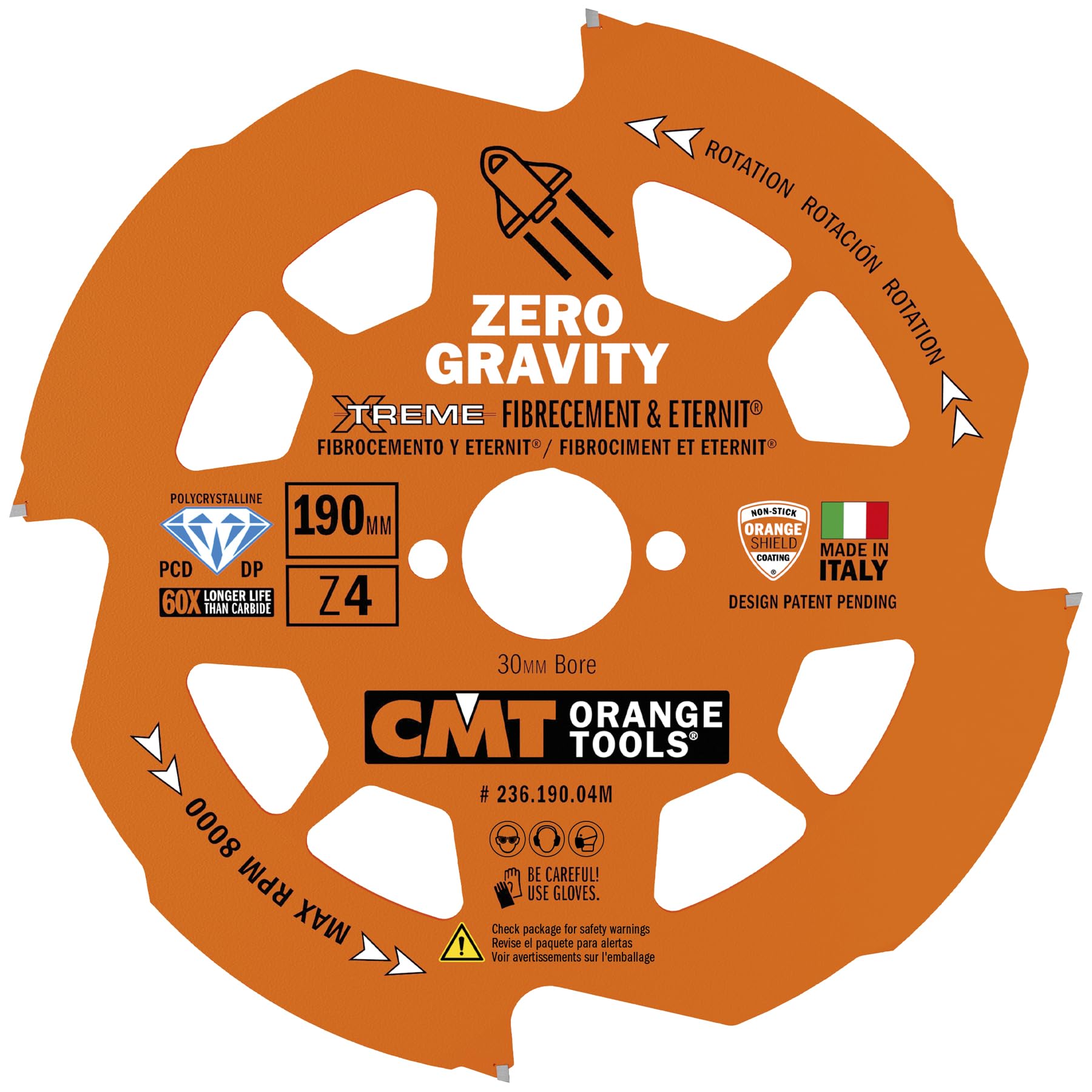 CMT Orange Tools 236.190.04M - Sierra circular para mat. abrasivos d 190x2.2x30 z4 dp