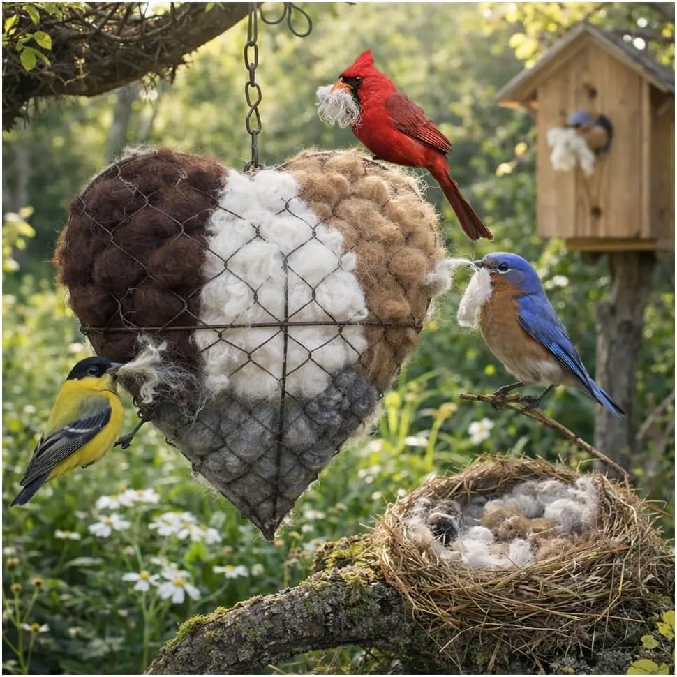 Bicotand Handmade Fiber Bird Nesting Heart, Birds Nests Material Holder, Winter Tree Shelter for Wild Bird, Hummingbird Houses Nest Boxes for Outside Art Birdhouse