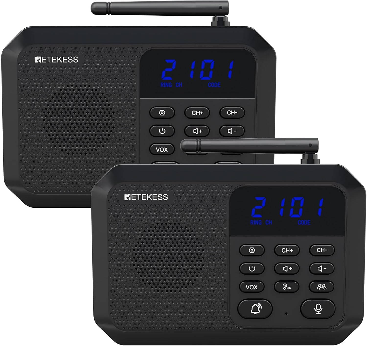Retekess TH201 Intercoms Wireless for Home, Hands Free Intercom,Long Range 1 Mile, 22 Channel, VOX,Real-time Caring, Group Call, Real-Time Two Way Intercoms for Home,Business
