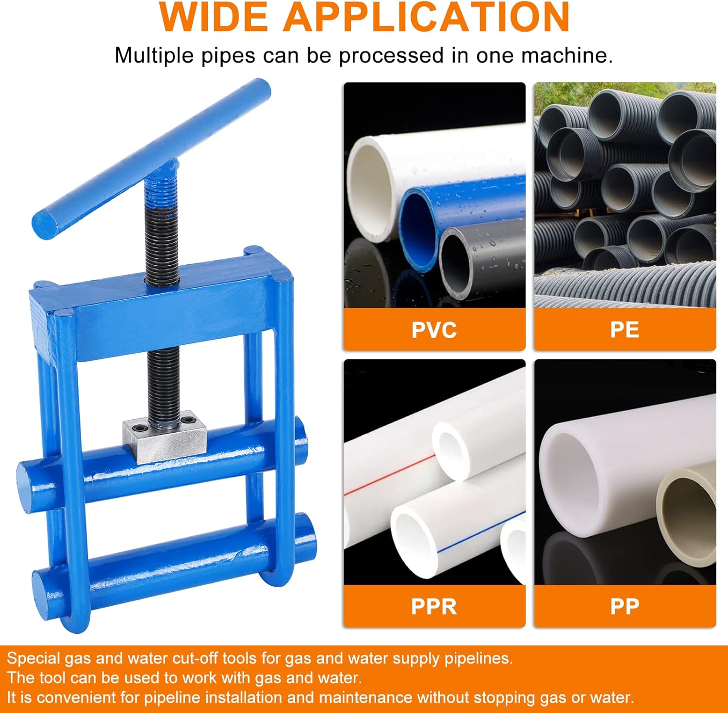 JIAWANSHUN Gas Pipe Squeeze-off tool, Shut Off Tool for 0.63–2.5 in (16-63 mm) PE/PPR/PVC Plastic Water Pipe, Screw Compressor Clamp, Pipe blocker, Hose Pinch Off Pliers