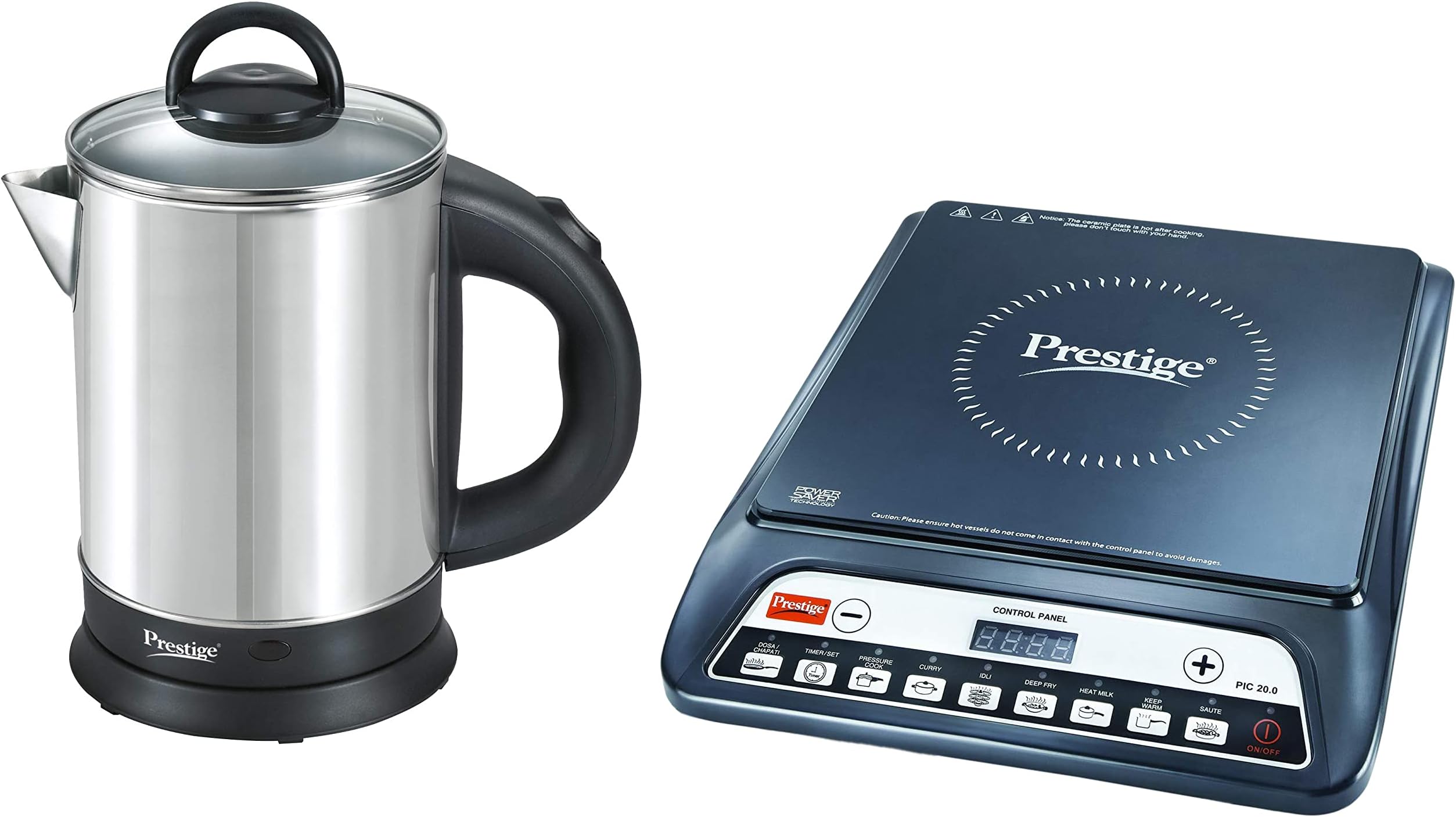 Prestige PIC 20 1200 Watt Induction Cooktop + Prestige PKGSS 1.7L 1500W Electric Kettle (Stainless Steel)