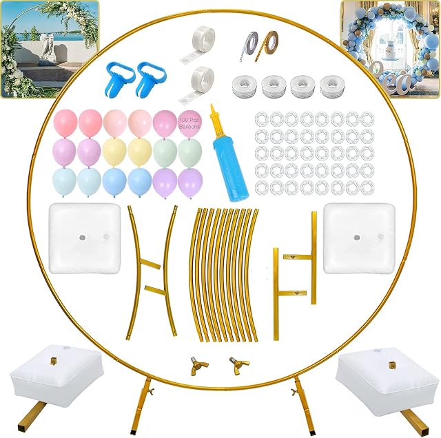 Golden Metal Round Balloons Arch Stand - 7.2ft (2.2m) Large Size Circle Balloon Ring Garland Arch Kit, Decoration Frame for Wedding Birthday Baby Shower Graduation Background Party Supplies