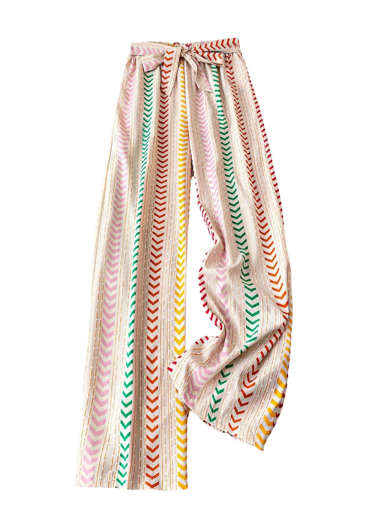 Floerns Womens Rainbow Chevron Wide Leg Palazzo Pants Knotted High Waisted Baggy Vacation Boho Trousers