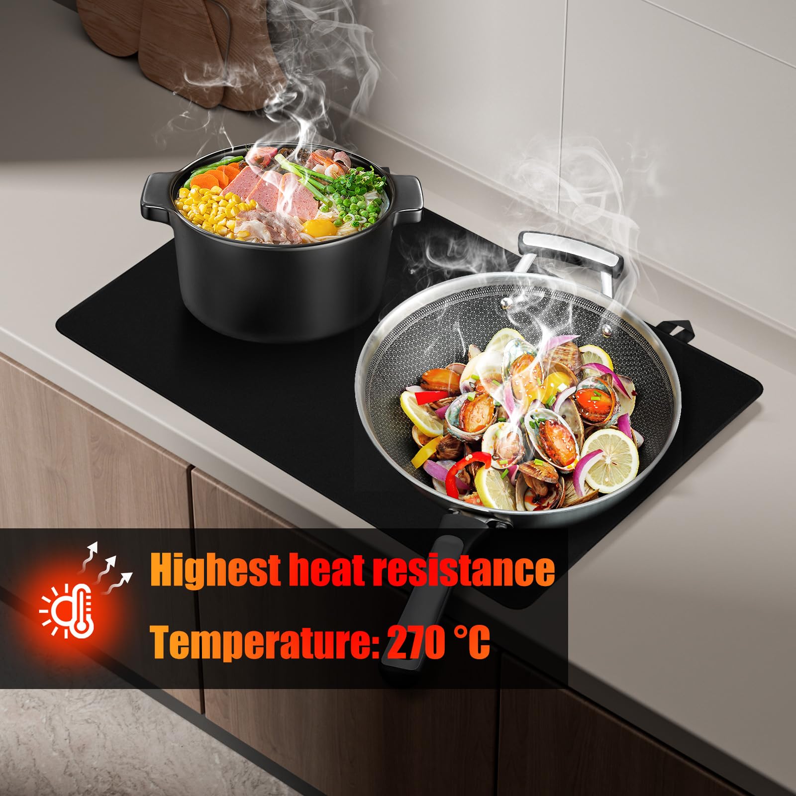 Tappetino Protettivo Per Piano Cottura 62x53 Cm - Antiscivolo, Resistente Al Calore - Nero - Foto 9