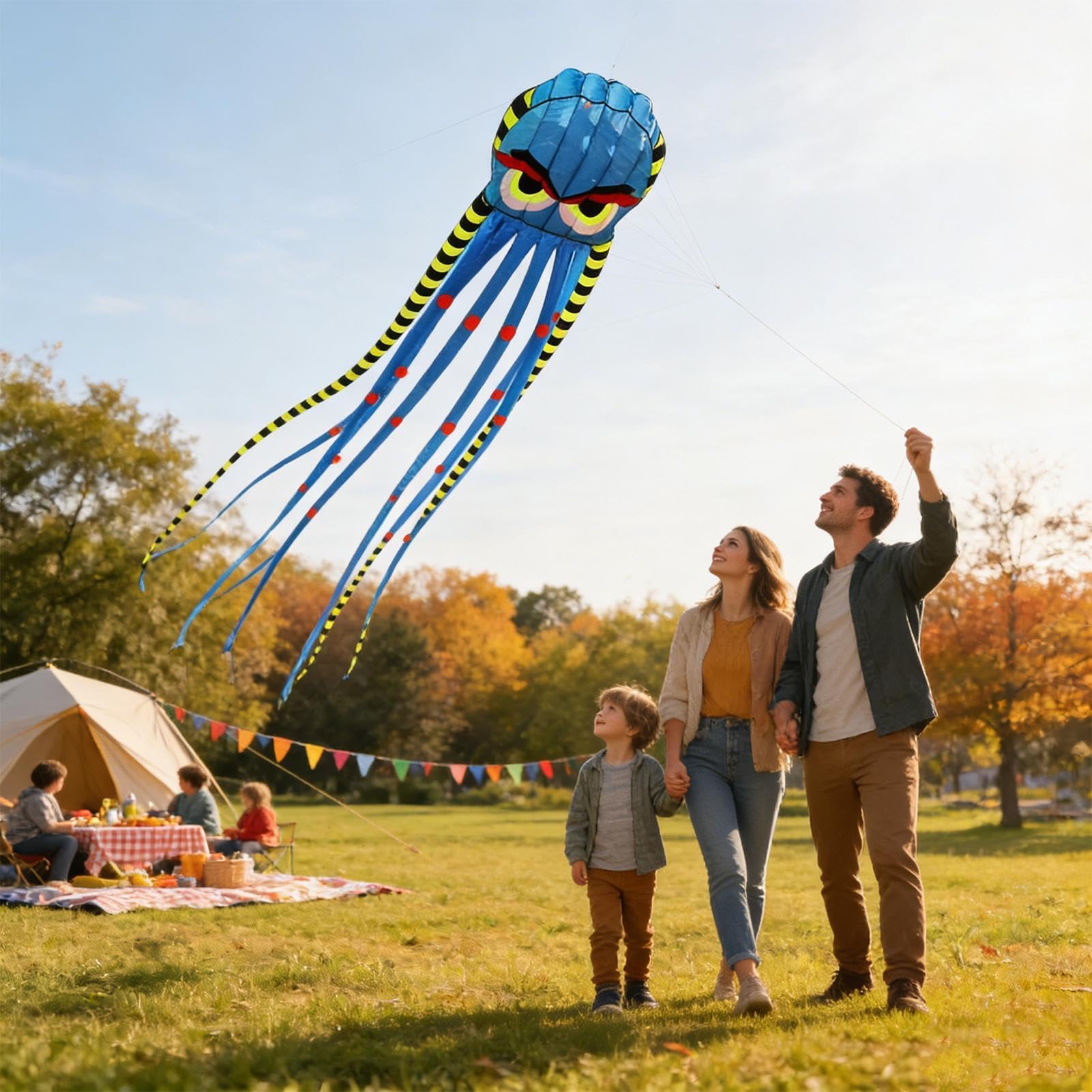 Cometas de playa | Juguetes de viento en forma de pulpo de 26 pies | Cometas gigantes para adultos al aire libre para cumpleaños, vacaciones, verano, fiesta familiar en el patio trasero