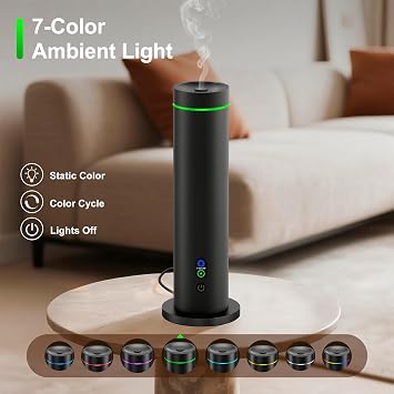 Waterless Diffuser, 1000 Sq.Ft Coverage, Essential Oil Diffuser Plug-in Only, Remote Control, Adjustable Mist Mode, Mood Lights Aromatherapy Diffuser for Home, Large Room, Office, Hotel, Black