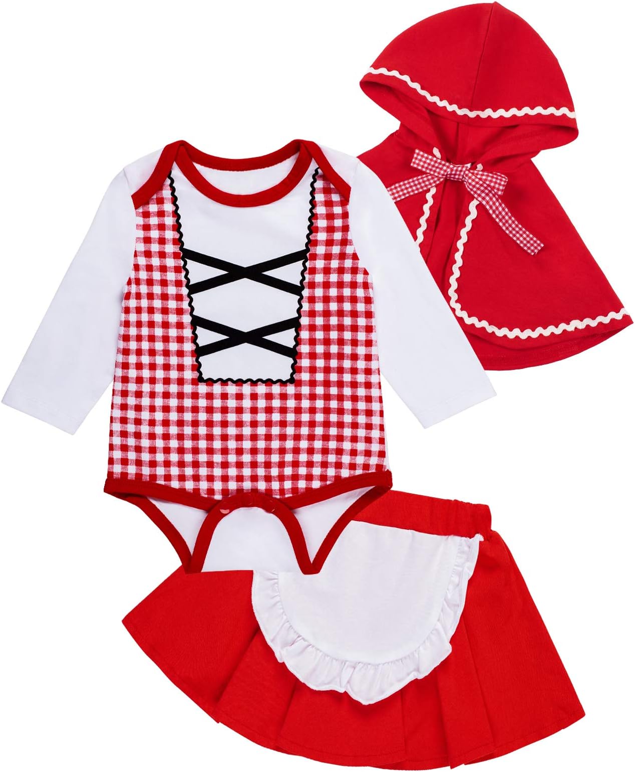 Baby Girls' Little Red Riding Hood Cosplay 3PCS Halloween Christmas Skirt Set with Cloak