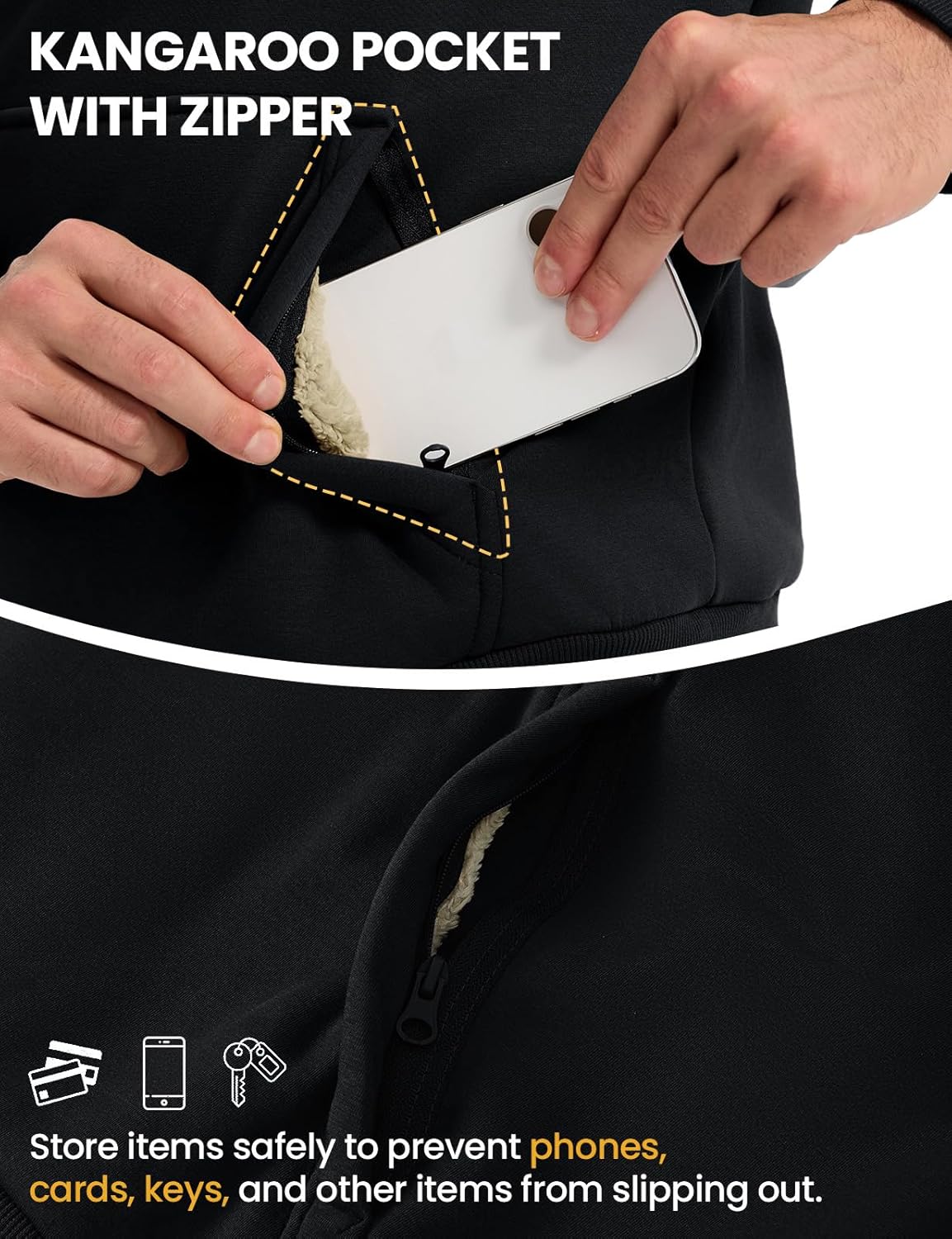 TBMPOY Men's Crewneck Sherpa Lined Sweatshirts Fleece Pullover Sweatshirt Winter Heavyweight Kangaroo with Zipper Pocket - Image 3