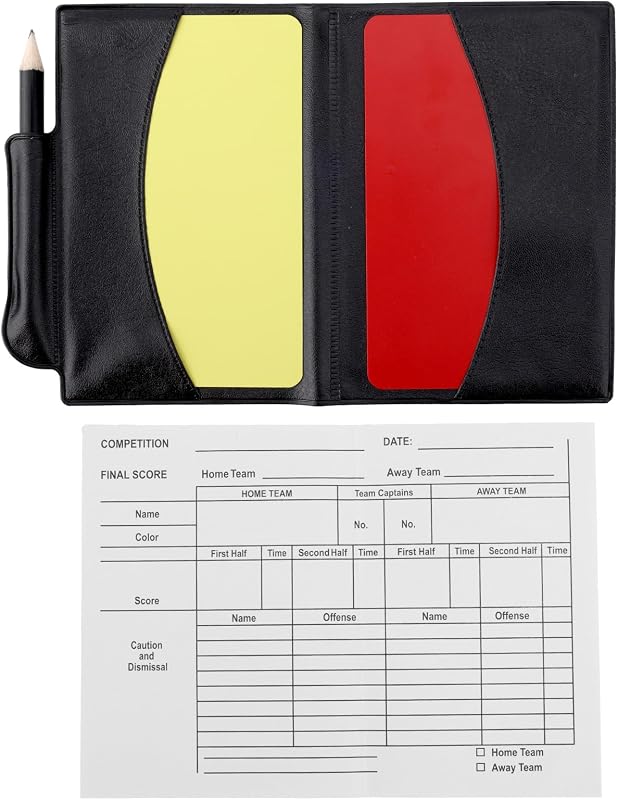 Kit de árbitro de fútbol, ​​tarjetas amarillas y rojas con almacenamiento de tarjetas, billetera, papel de registro, lápiz, accesorios de advertencia para árbitro, juego de equipo para fútbol, ​​voleibol, baloncesto, partidos deportivos y entrenamiento