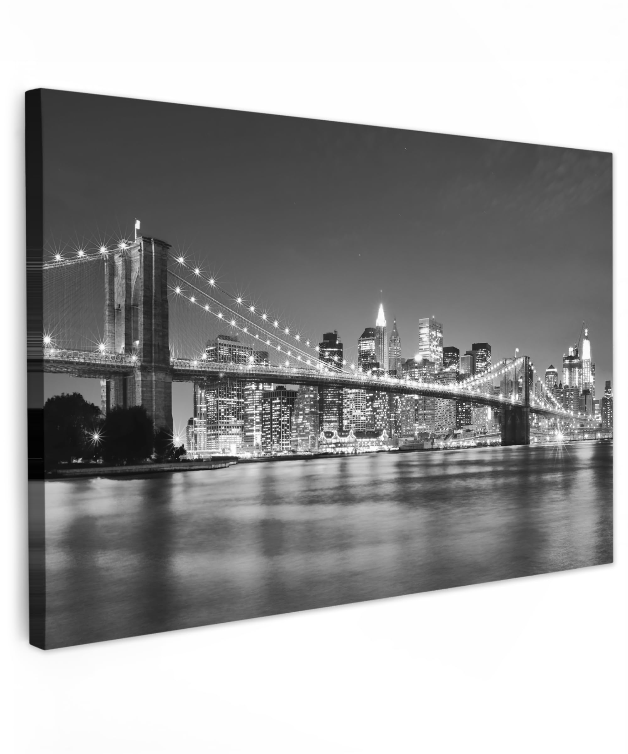 MuchoWow© Canvas Wall Art 35"x24" / 90x60 cm Decor Hanging Pictures for Living Room Canvus Artwork Deco Walls New York - Bridge - Brooklyn - Black and white - Architecture