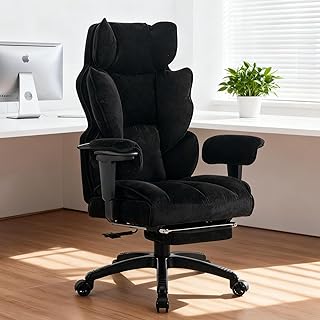 【3年保証付き】Efomao ゲーミングチェア オフィスチェア 社長椅子 デスクチェア 高耐久 150kg耐荷重 人間工学 リクライニング 90°-135° 昇降調節 360°回転 キャスター付 長時間作業向け 高級チェア(シェニール生地 ブラック)