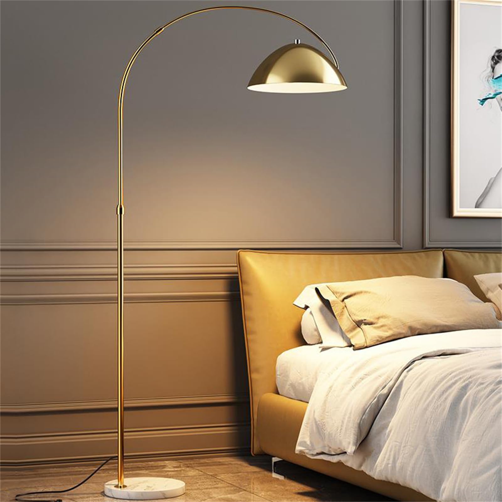 Leomix Gold Modern Arc Floor Lamp, 180Cm Arc Floor Lamp With Adjustable Metal Shade And Marble Base, Arc Lamps Floor Standing Over Couch Lamp For Living Room, Bedroom,