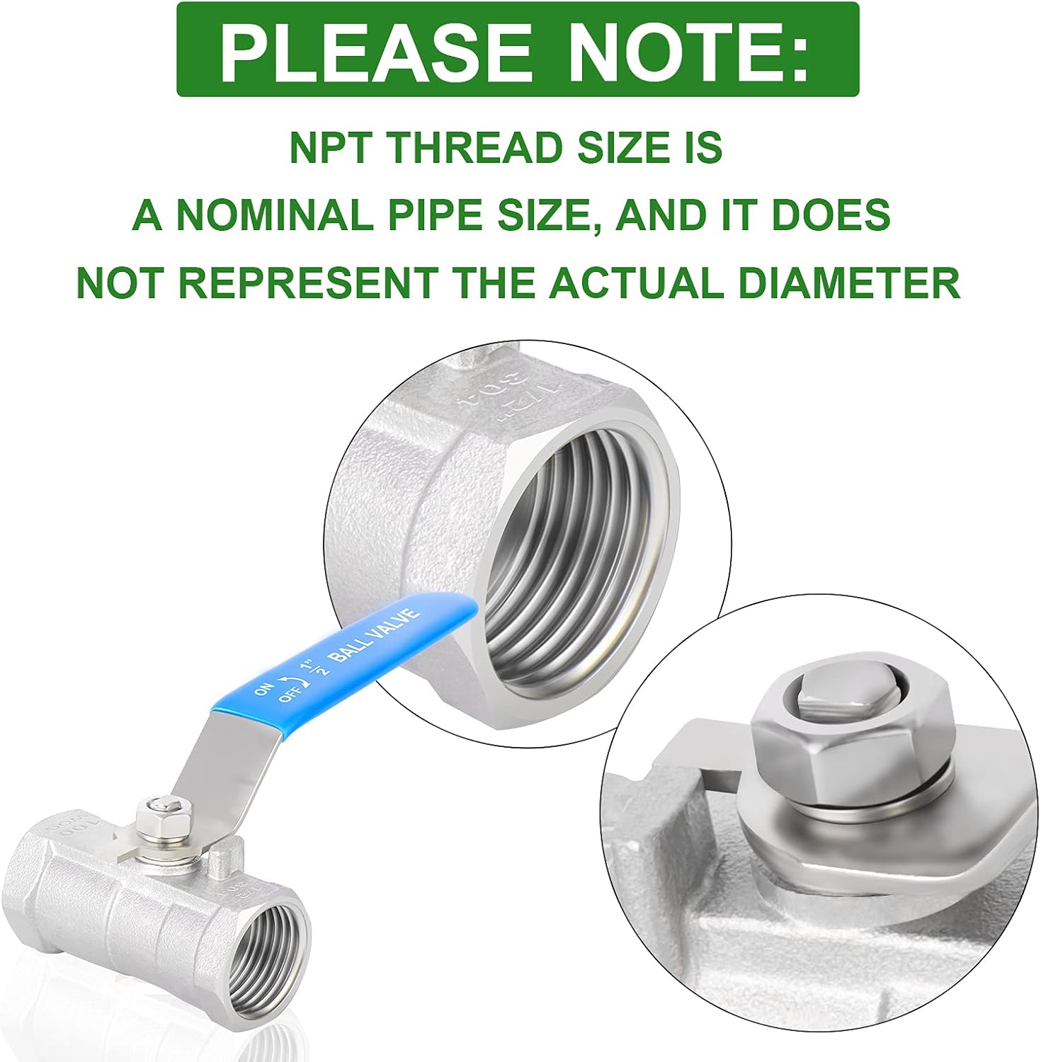 TAISHER 4 Pcs 1/2 Inch FNPT Heavy Duty Ball Valve Kit, 304 Stainless Steel with Blue Handles & Nipple