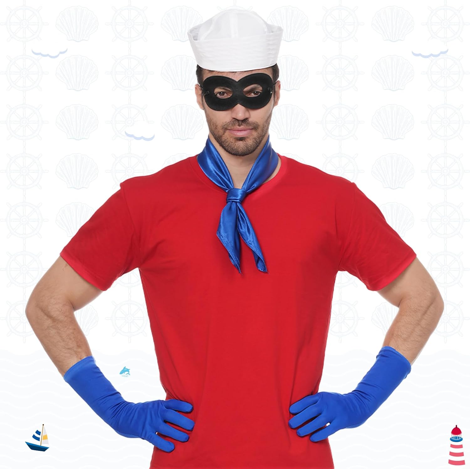 5 PCS Halloween Sailor Costume Accessories Include Sailor Hat Blue Scarf Gloves Socks Eye Mask for Women Men Halloween Party Cosplay - Image 7