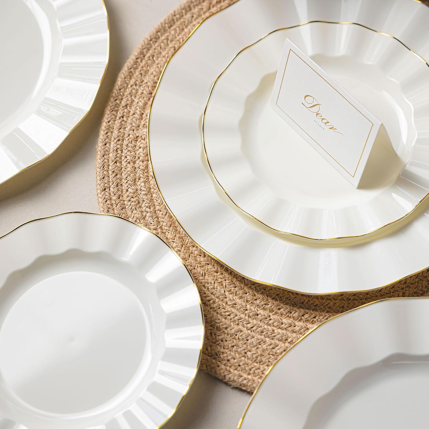 120PCS Ivory White Plastic Plates, Heavy Duty Disposable Party Plate with Gold Rim, Fancy 60 Dinner & 60 Dessert Plates for Parties and Wedding - Image 7
