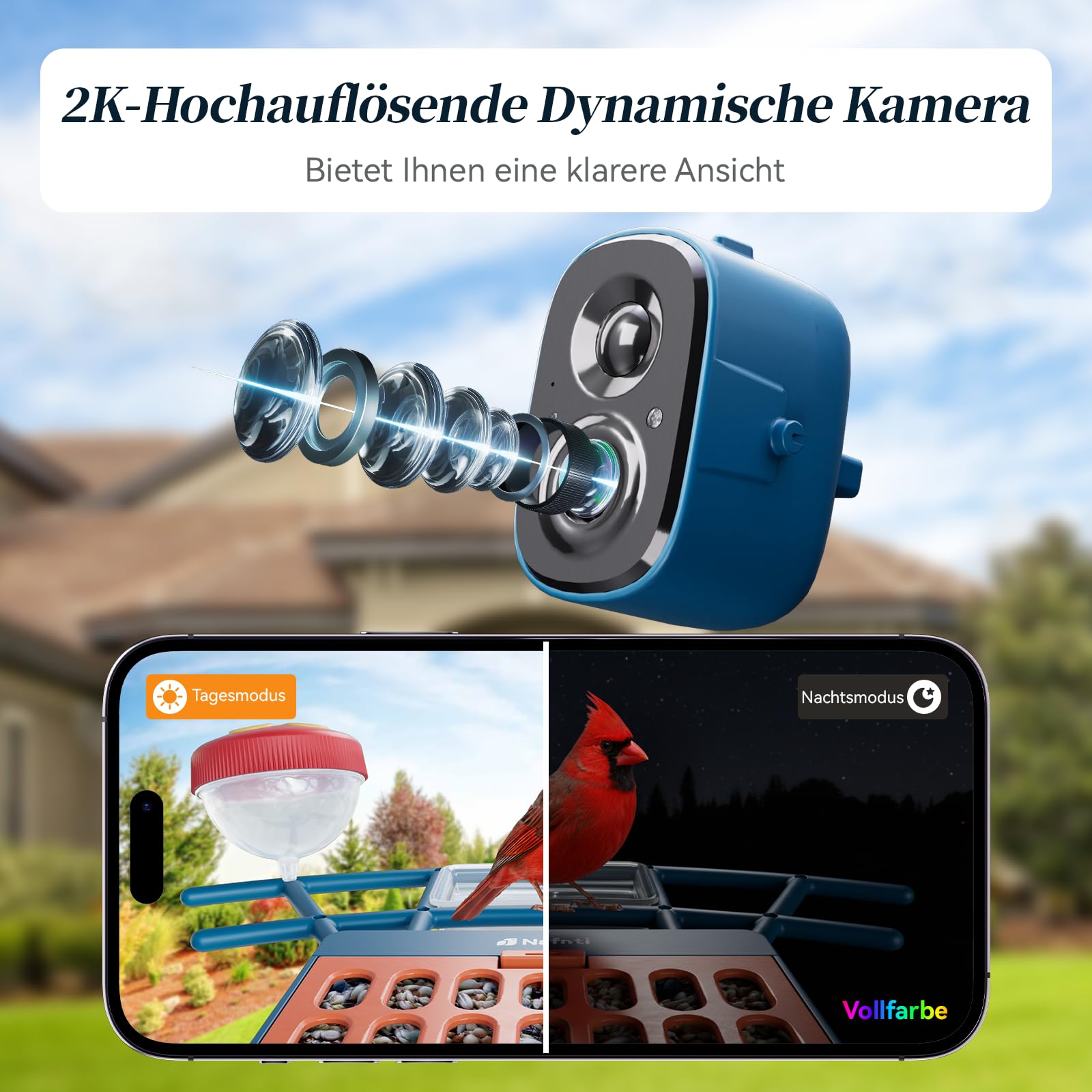 Vatjubi Vogelhaus Mit Kamera & Solarpanel – 1080P HD, KI-Vogelerkennung, Echtzeit-Benachrichtigungen Aufs Handy