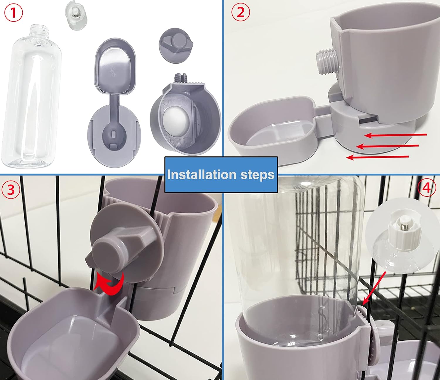 Rabbit Water Bottle 17 OZ Bunny Hanging Water Fountain Automatic Guinea Pig Water Dispenser No Leak Drinking Feeder for Bunny Chinchilla Hamsters Cat Dog Small Animals(Grey) image 5