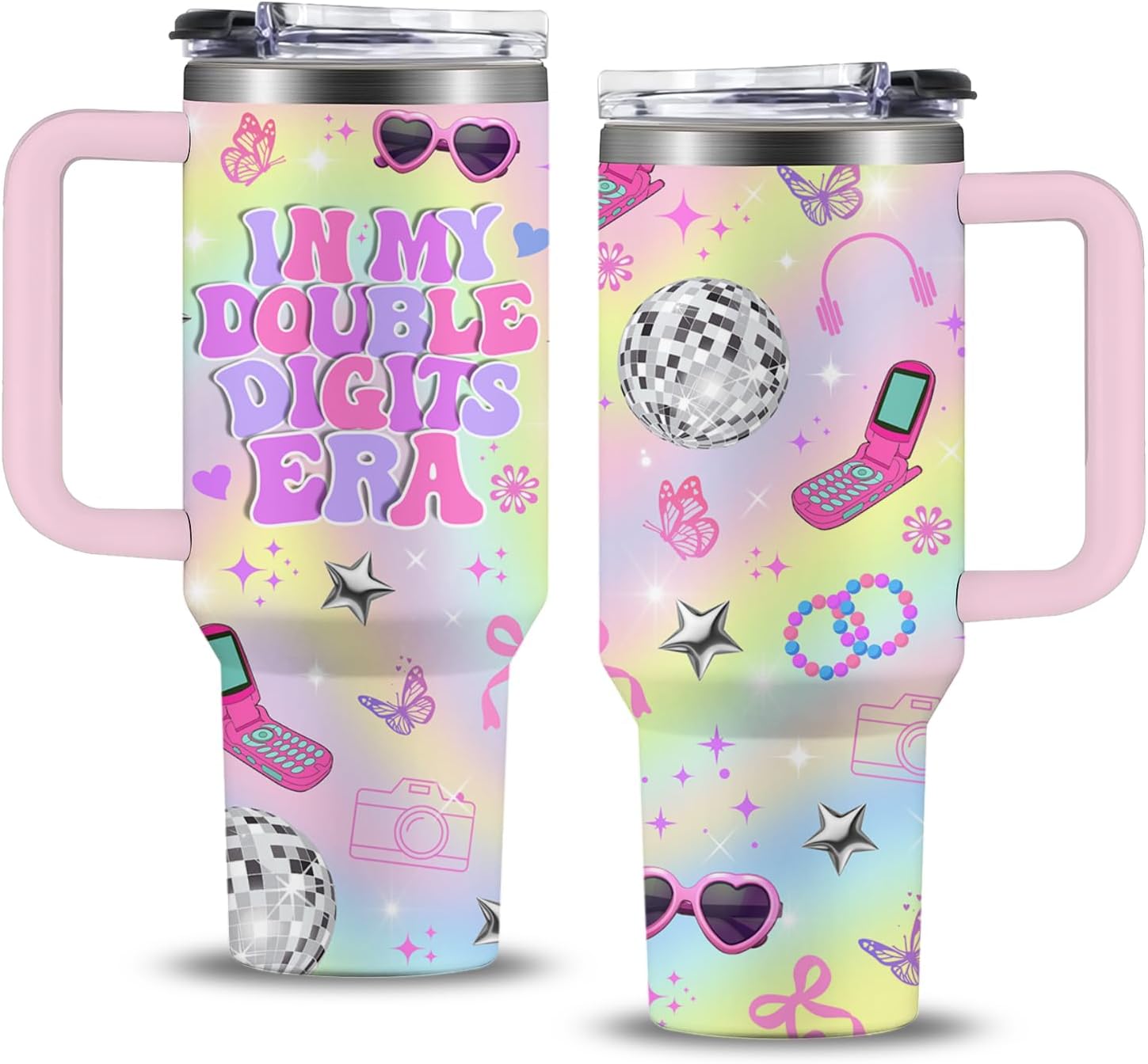 Iridescent Birthday Gifts for 10 Year Old Girls, in My Double Digits Era Tumbler 40oz, 10th Birthday Gifts for Ten Year Old Girl Birthday Music Cup