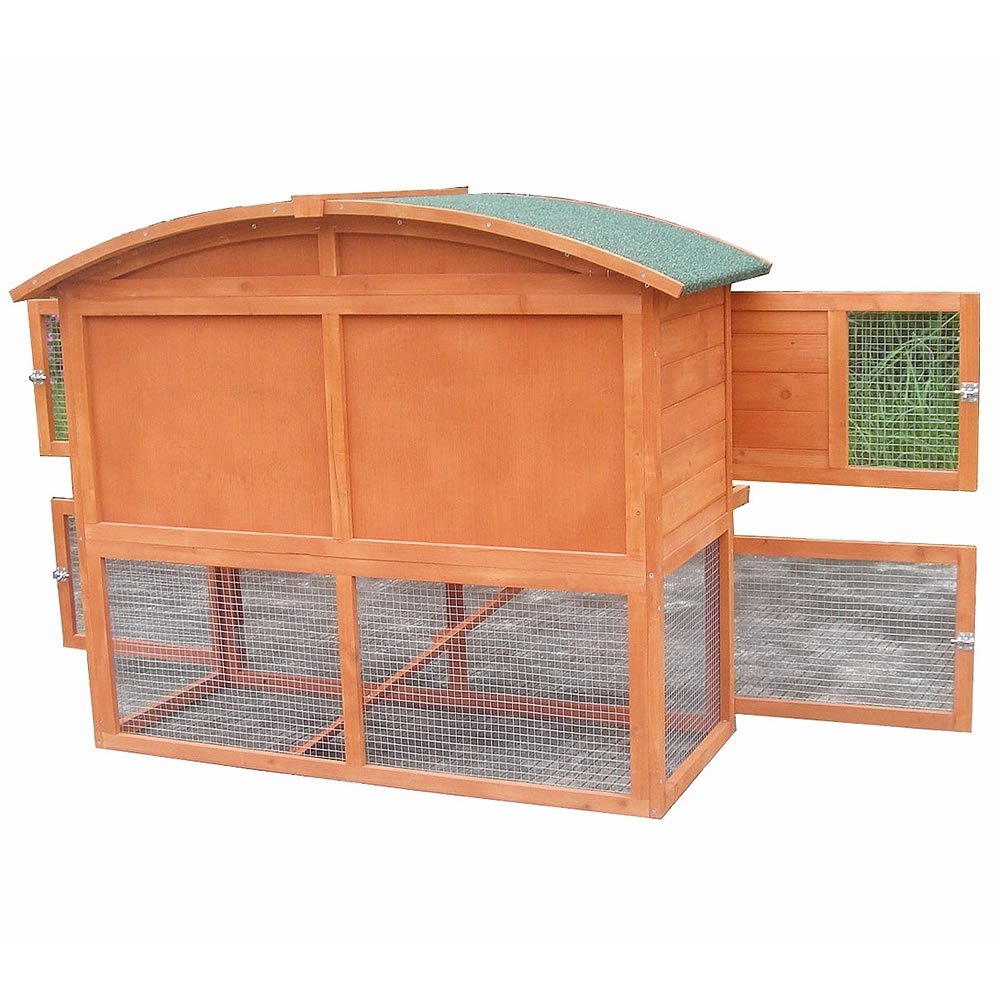 Melko Hasenstall Kleintierhaus mit Freilaufgehege, 120 x 56 x 98 cm, aus Holz, inkl. Rampe und Runddach