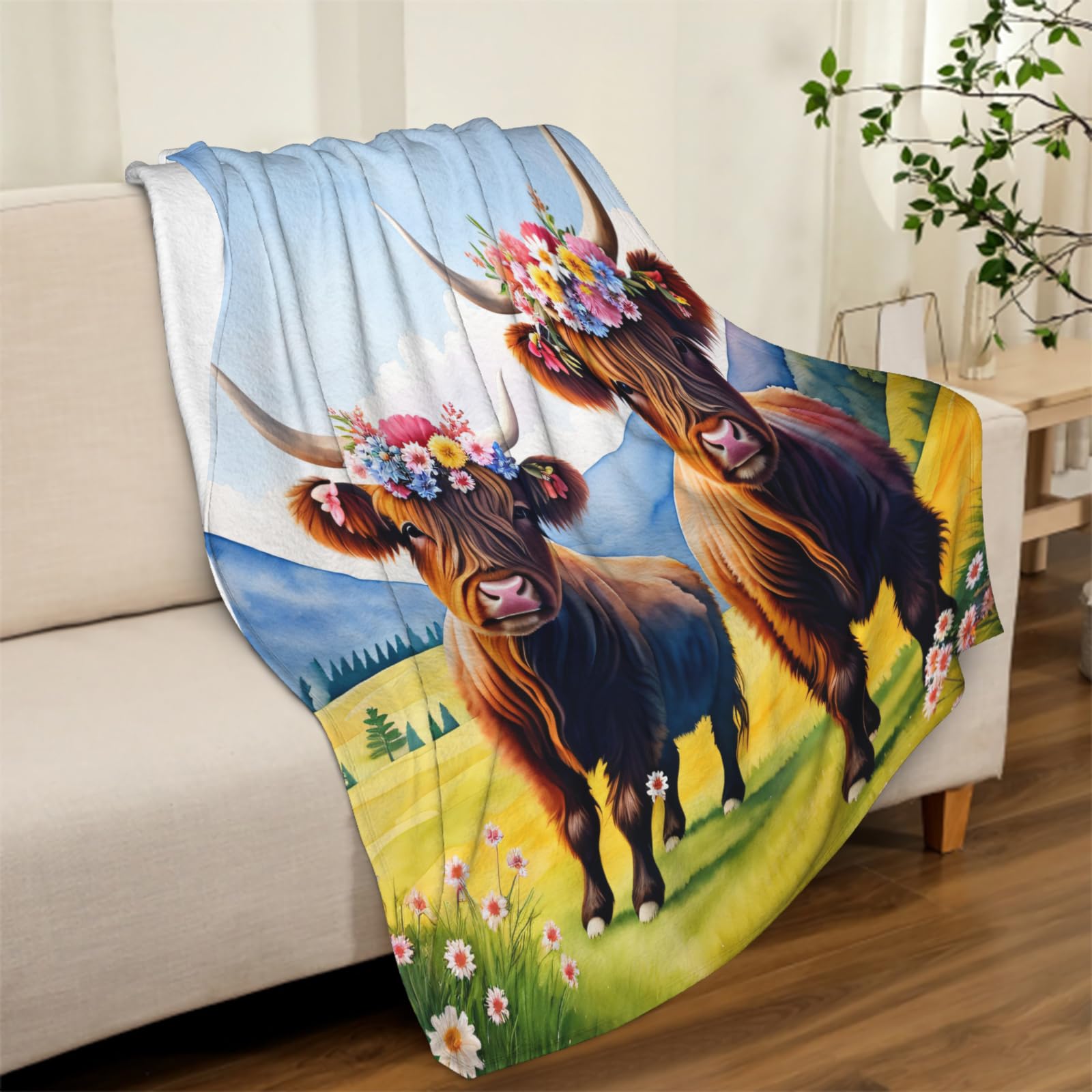 Coperta In Pile SHOMEY 150x200 Cm, Stampa 3D Mucca Pittura A Olio, Morbida, Per Divano E Letto, Lavabile, Regalo - 4