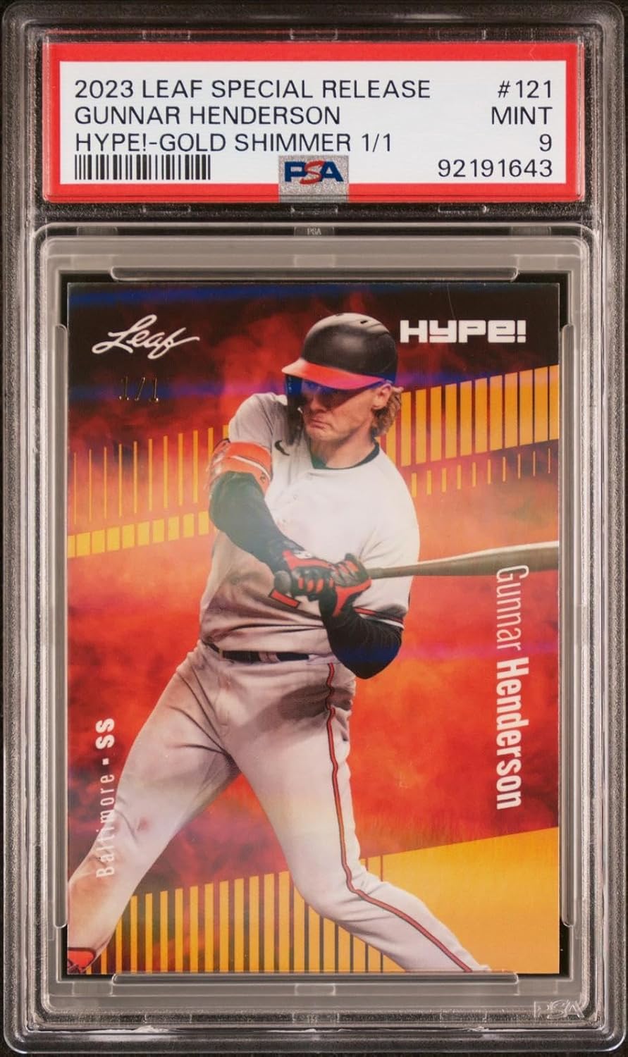 PSA 9 Gunnar Henderson 2023 Leaf Hype! #121 Shimmer 1/1 Rookie Card - Baseball Slabbed Rookie Cards