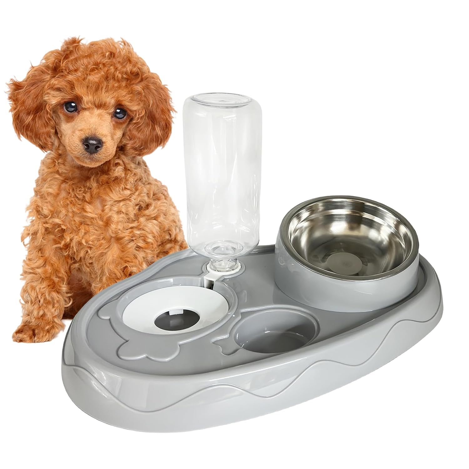 Image showcasing Double Food Bowls with Automatic Gravity Water Bottle Cat Food and ...