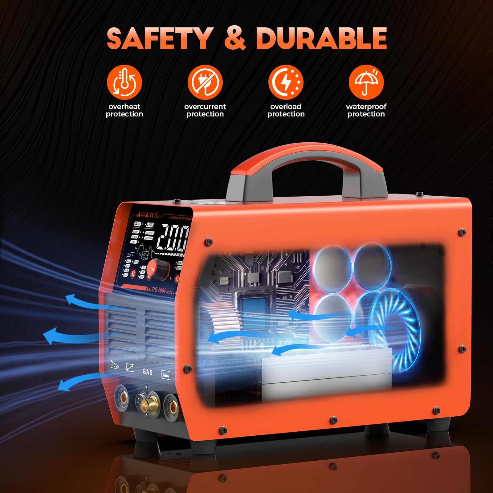 Soldador TIG 230V 200A Soldador Inverter IGBT Pulso Aluminio Maquina de Soldar 7 en 1 Soldador Electrodo con Pantalla Digital LED y WP26 TIG Antorcha para Acero Inoxidable Aluminio